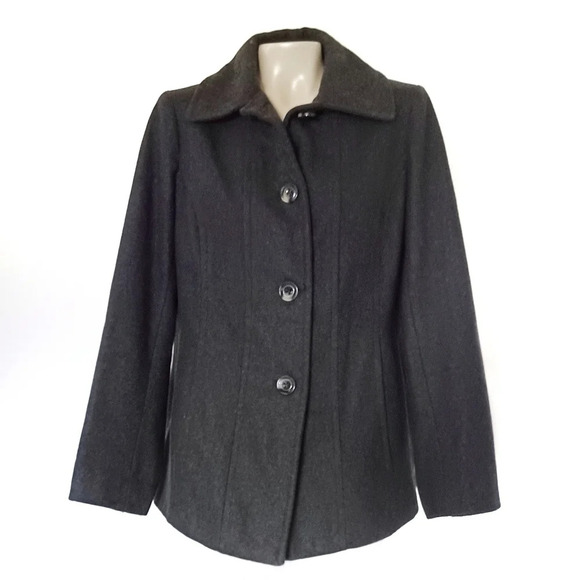 TOWER by London Fog Wool Blend Pea Coat A-Line Neutral Preppy Minimalist Classic - Picture 4 of 6